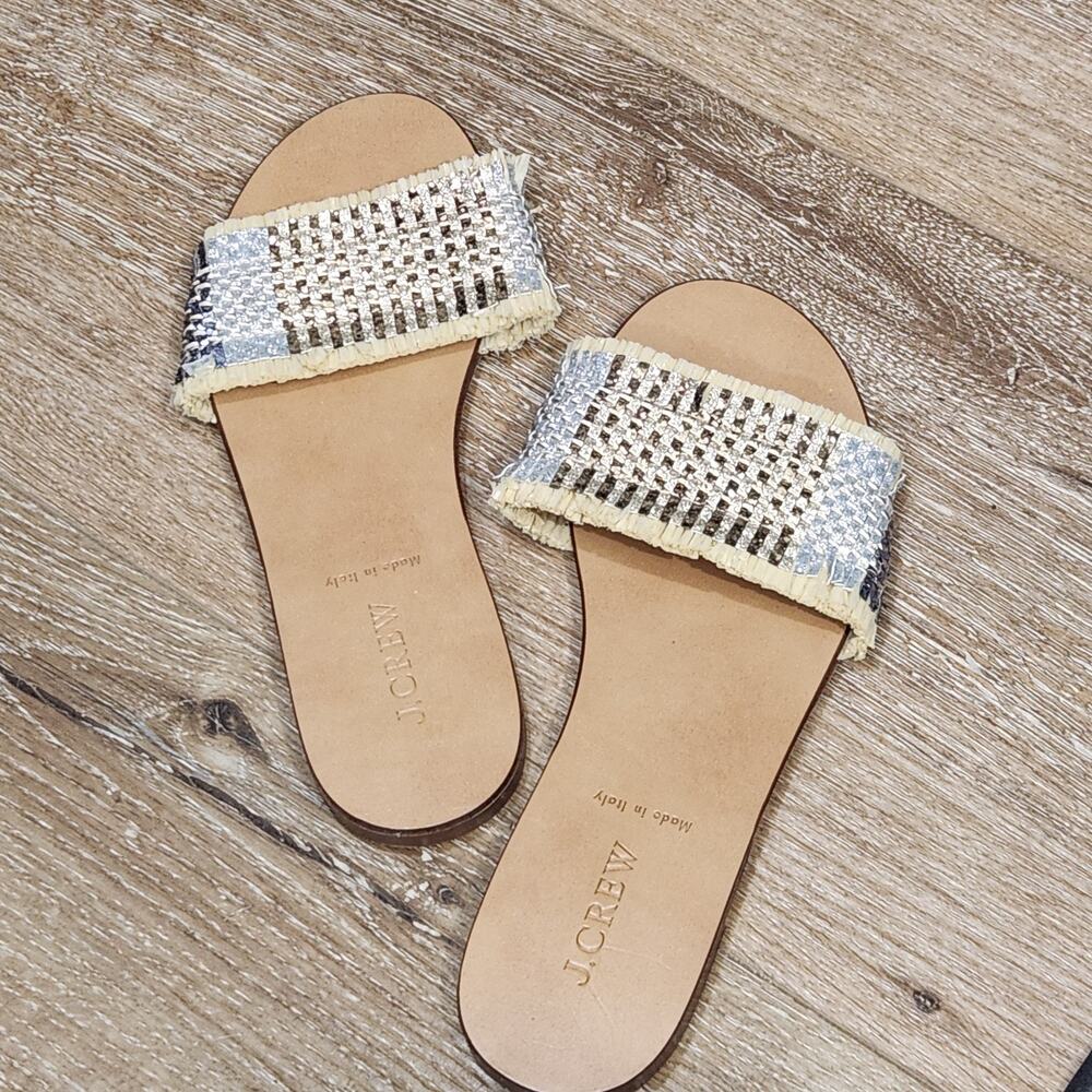 J Crew Sandals Women Flat Sandals ITALY Woven Beachy Boho Minimalist Gold 7.5